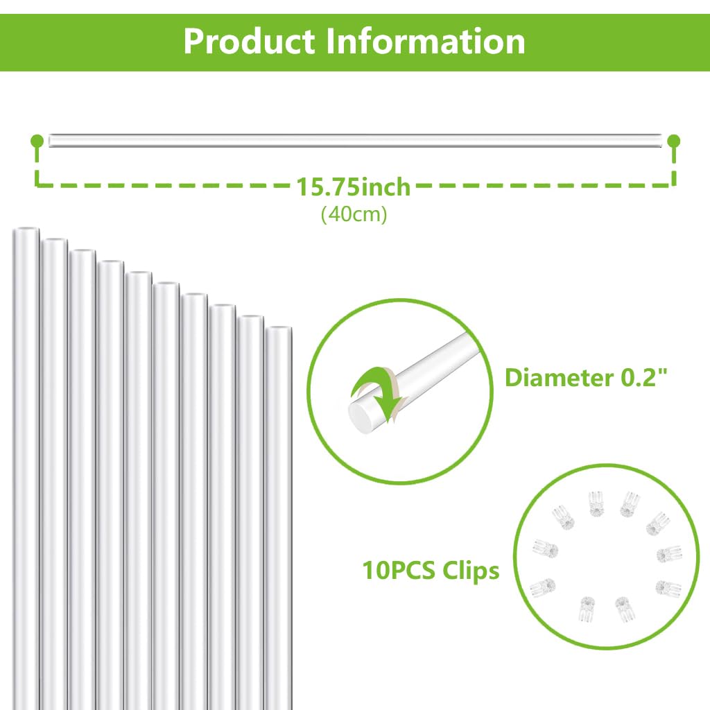 HASTHIP Plant Support Sticks for Pots and Planters with 10 Claw Clips 15.75 in Clear Acrylic | Upright Growth