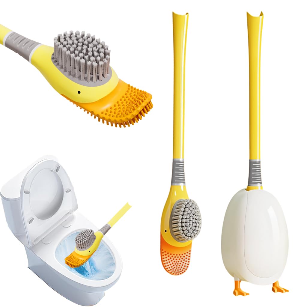 HASTHIP Toilet Brush with Built-in Soap Dispenser and Double-Sided Bristles | Yellow Duck Holder