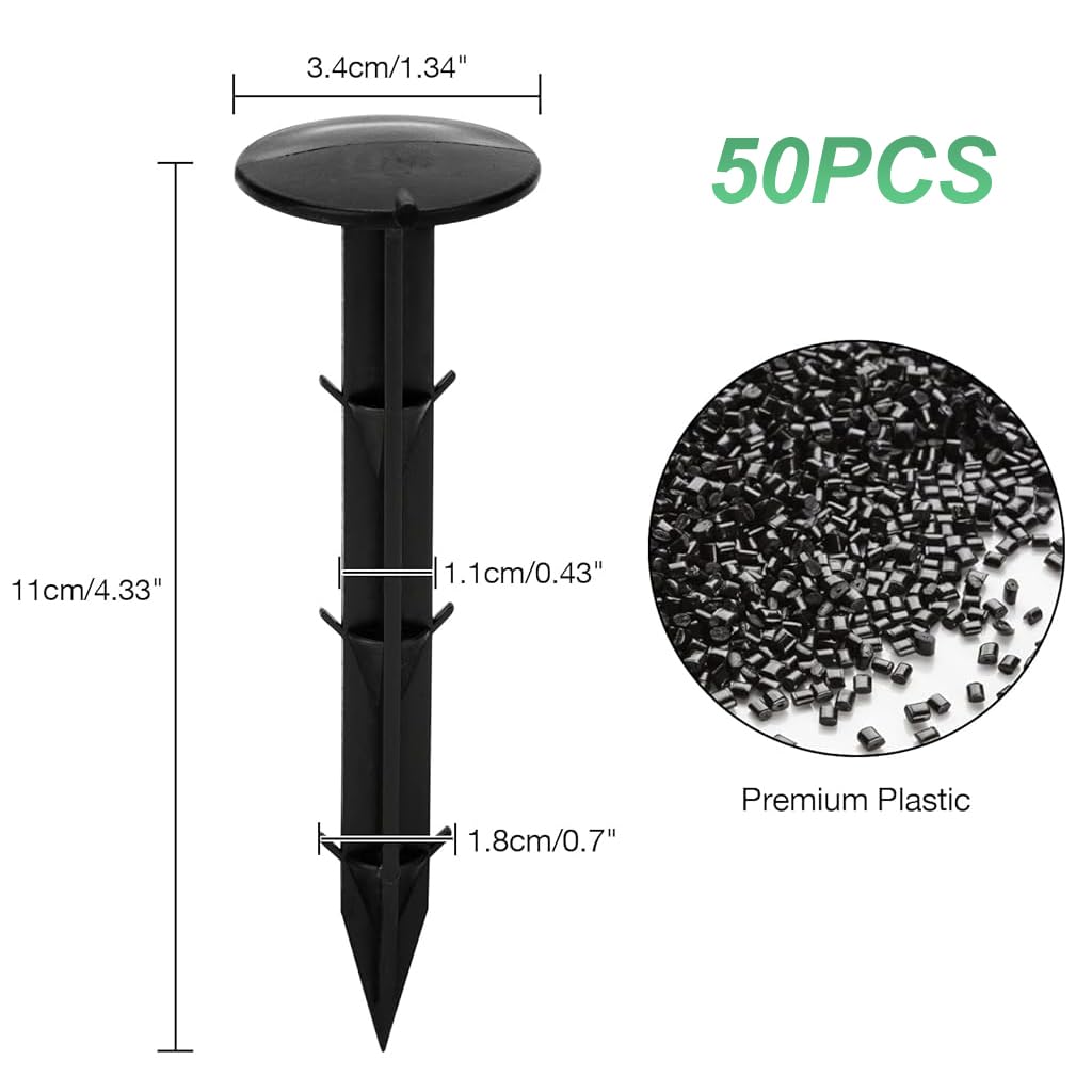 HASTHIP® 100 Pcs 11cm Plastic Landscape Staples, UV-Resistant Anti-Corrosion Garden Pegs for Securing Fabric, Ground Cover, Netting, Drip Irrigation - Barbed Design, Easy Installation