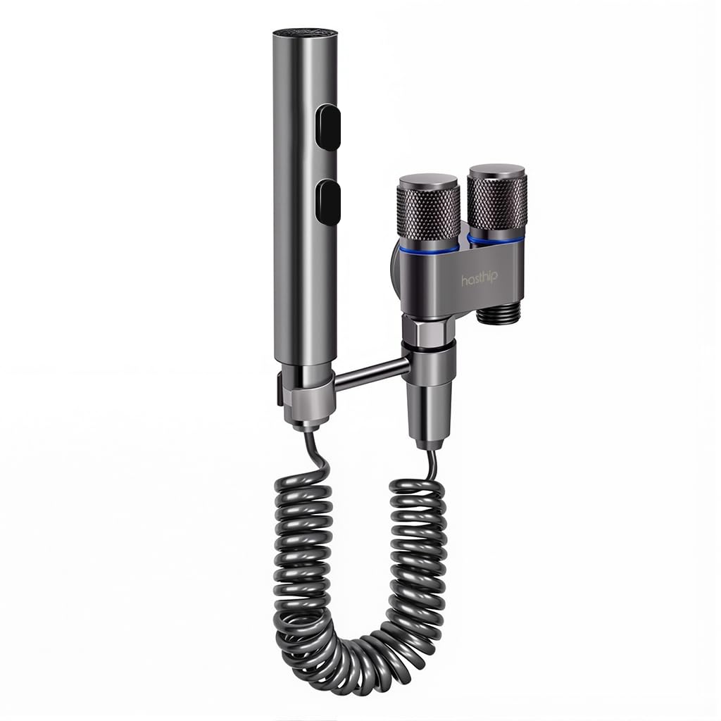 HASTHIP Toilet Spray Gun Kit with Dual Valve Controls and Spring Coiled Hose | Stainless Steel