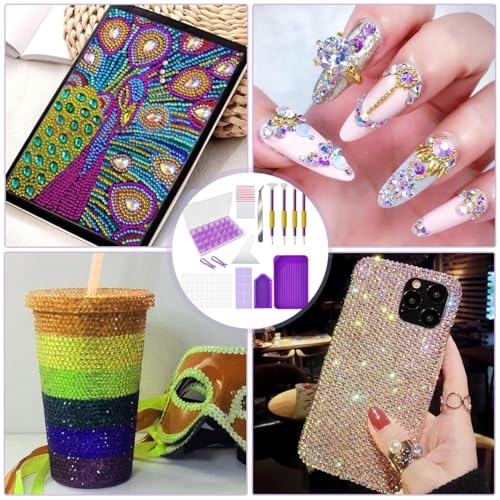 HASTHIP® 46PCS 5D DIY Diamond Painting Tools and Accessories Kits with Trays Pens Tweezer Clips 28-grids Organizer Art Tool Kit Without Diamonds