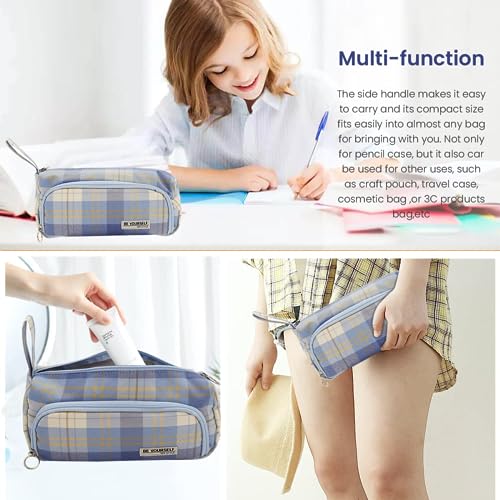 HASTHIP® Pencil Box Boys Large Canvas Pencil Pouch, Multi-Compartment Geometry Case for Girls, Zippered Stationery Organizer Bag for School