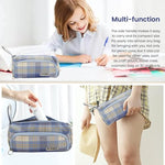 HASTHIP® Pencil Box Boys Large Canvas Pencil Pouch, Multi-Compartment Geometry Case for Girls, Zippered Stationery Organizer Bag for School