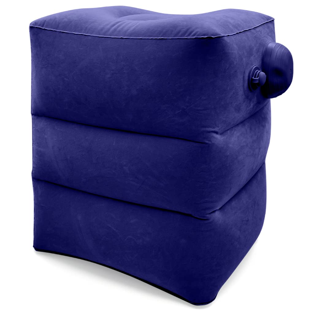 HASTHIP® Almohada de Viaje Iable para Pies,Reposapiés Portátil Autoiable para Avión,Oficina y Hogar Cojín de Descanso Compacto Plegable Niños y Adultos Azul Oscuro