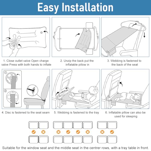HASTHIP® 30.7x18.9'' Seat Footrest for Kids Travel Sleeping Bed with Inflatable Pillow Packable Seat Extender with Storage Pouch, Air Pump, Travel Essentials for Kids Flight Travel Accessories