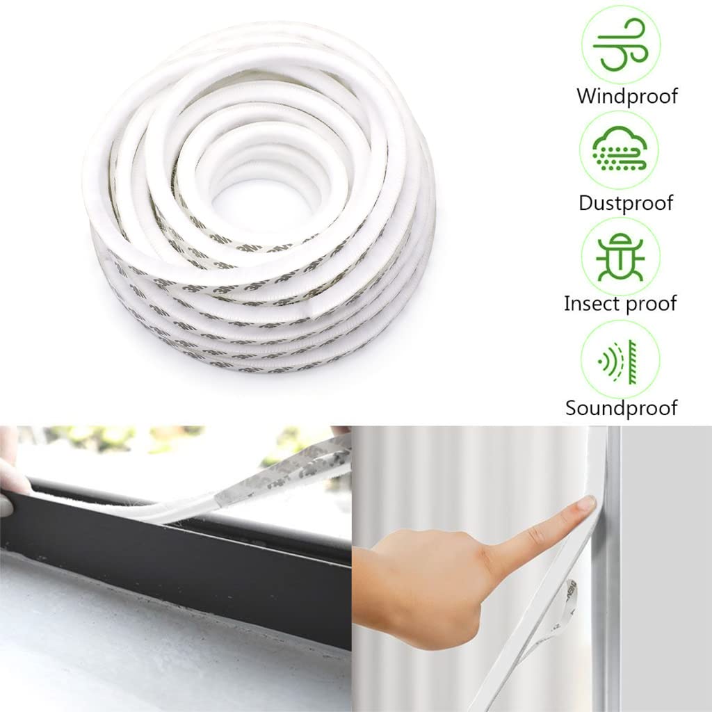 10 Meters Soundproof Window Sealing Strips, Windproof Dustproof Door Window Frame Seal Self Adhesive Brush Strip, Sliding Window Seal, Window Door Seal, Sliding Door Seal Strip (White)