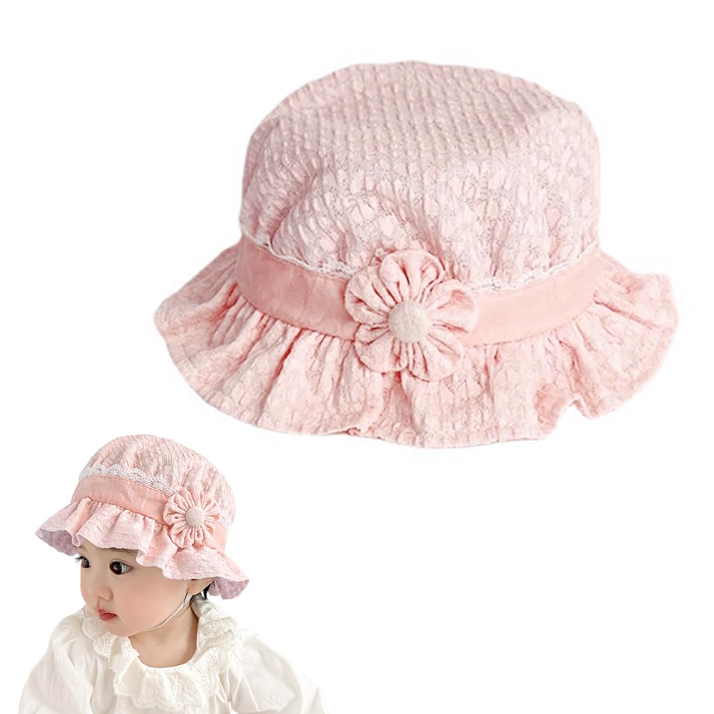 HASTHIP® Sombrero de Sol para Bebé Niña,Gorro Algodón Transpirable con Correa Ajustable,Sombrero con Flores Grabadas Protección UV para 6-18 Meses Ideal Playa y Paseos Rosa
