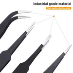 HASTHIP Tweezers Set for Electronics and Craft with Anti Slip Matte Handle | 6 Pcs Stainless Steel Precision Tools