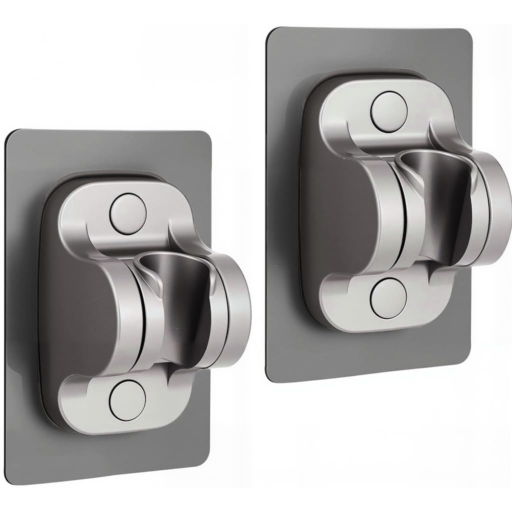 HASTHIP® 2Pcs Self-Adhesive Shower Head Bracket, Strong Adhesive No-Drill Wall Shower Wand Holder, ABS Wall Mount Shower Head Holder for Bathroom