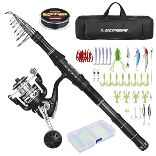 HASTHIP® Fishing Rod Bait Set, Telescopic Carbon Fiber Pole, Spinning Reel Combo Kit with Accessories & Bag, Freshwater/Saltwater Travel Gear for Beginners