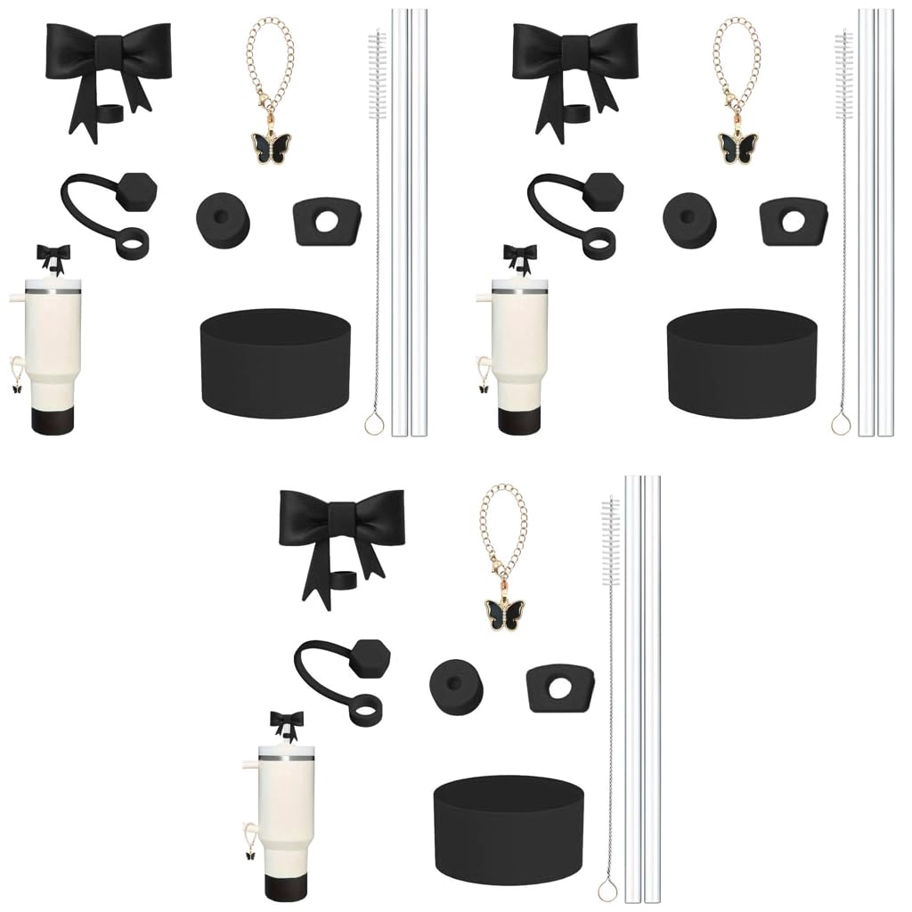 HASTHIP Cup Accessories for Stanley featuring 27 pcs kit with straws brush and butterfly handle | spill proof bottom sleeve set