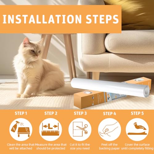 HASTHIP® Cat Scratch Furniture Protector Tape, Extra-Thick Clear Adhesive Guard for Leather & Wooden Surfaces, Couch & Sofa Shield, Claw Resistant Vinyl Sheet 45x300cm