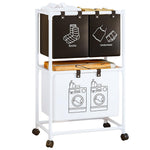 HASTHIP Laundry Basket for Clothes Sorting with Wheels and Metal Frame 57x28x97cm | 4 Compartment Double Layer Non Woven Fabric Freestanding Hamper