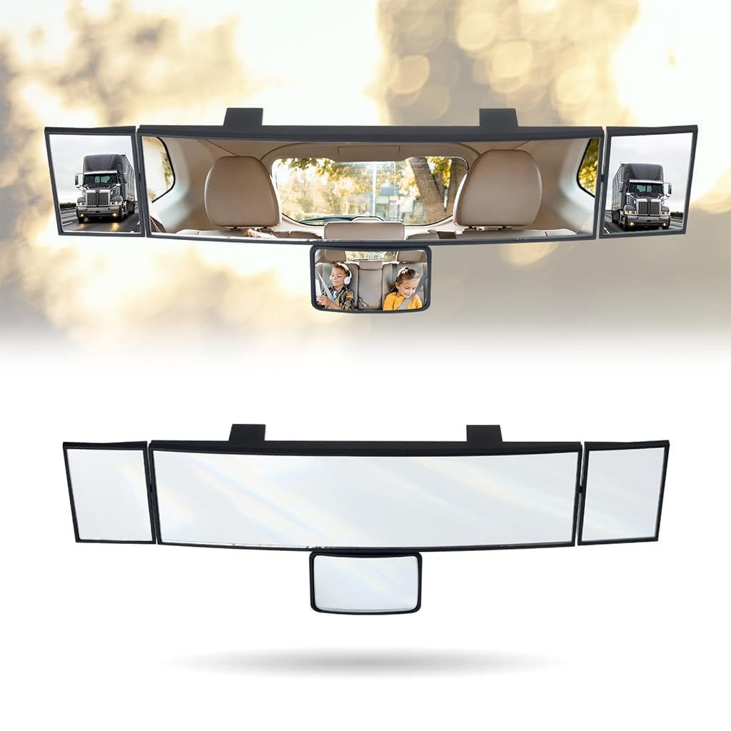 HASTHIP® Espejo Retrovisor Panorámico 15'' HD Gran Angular para Coche, Antideslumbrante y Antipunto Ciego con Espejos Auxiliares Giratorios 360°, Fácil de Instalar Clip-On Universal