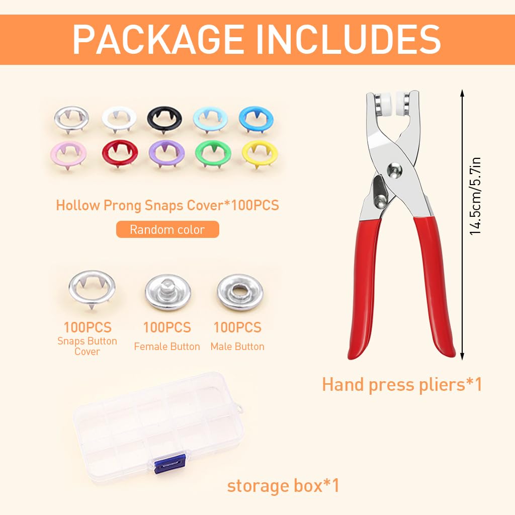 HASTHIP Metal Snap Buttons Kit for DIY Sewing and Clothing | 100 Sets with Pliers Tool