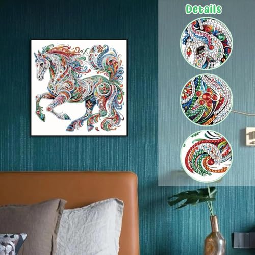 HASTHIP® 5D Diamond Painting Kit Three-Dimensional Aesthetic Dazzling Home Decor DIY Art with Accessories and Tools 12X12 Inches Horse 2PCS
