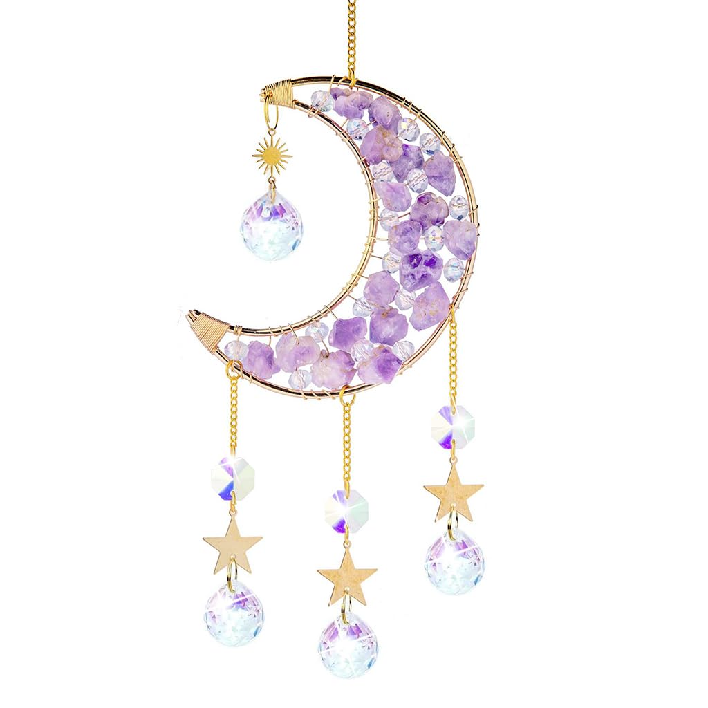 HASTHIP Sparkling Crystal Moon Charm for Home Decor featuring Purple Acrylic Crescent 16.2 in