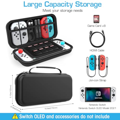 HASTHIP® ZORBES Hard EVA Travel Carrying Case for Switch/Switch OLED,Shockproof Gamepad Organizer Bag,Portable Storage Compatible with Switch Accessories 8 Game Card Slots Waterproof Anti