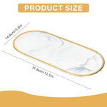 HASTHIP Vanity Tray for Bathroom Countertops with Raised Edges featuring 31.8x14.8cm Ceramic Marble Pattern | Elegant Organizer for Jewelry and Makeup