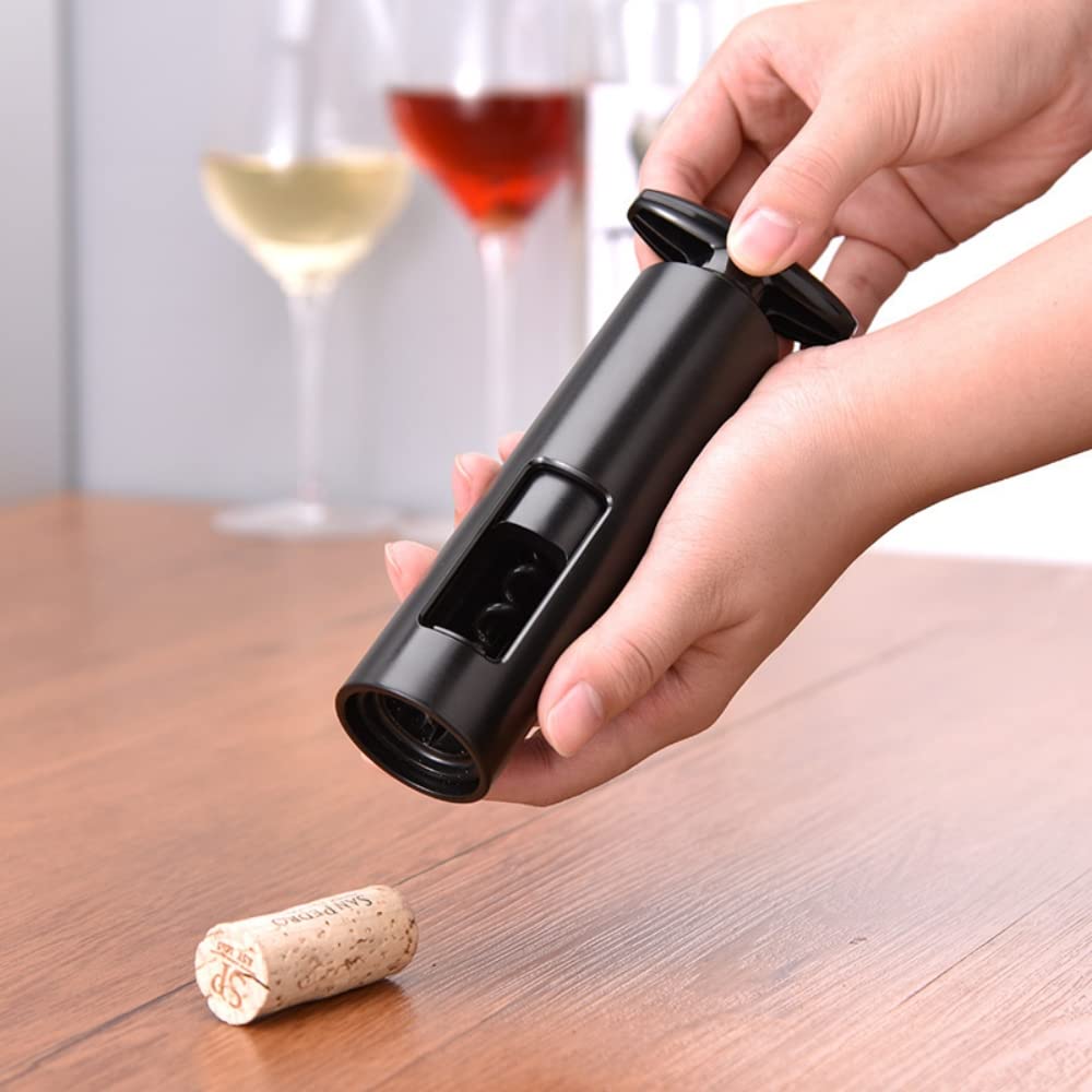 Wine Bottle Opener Corkscrew with Foil Cutter, T Shape Handle Reusable ABS Manual Wine Cork Wing Corkscrew for Home, Kitchen, Party, Restaurant, Bar - Black(No Need Charing)