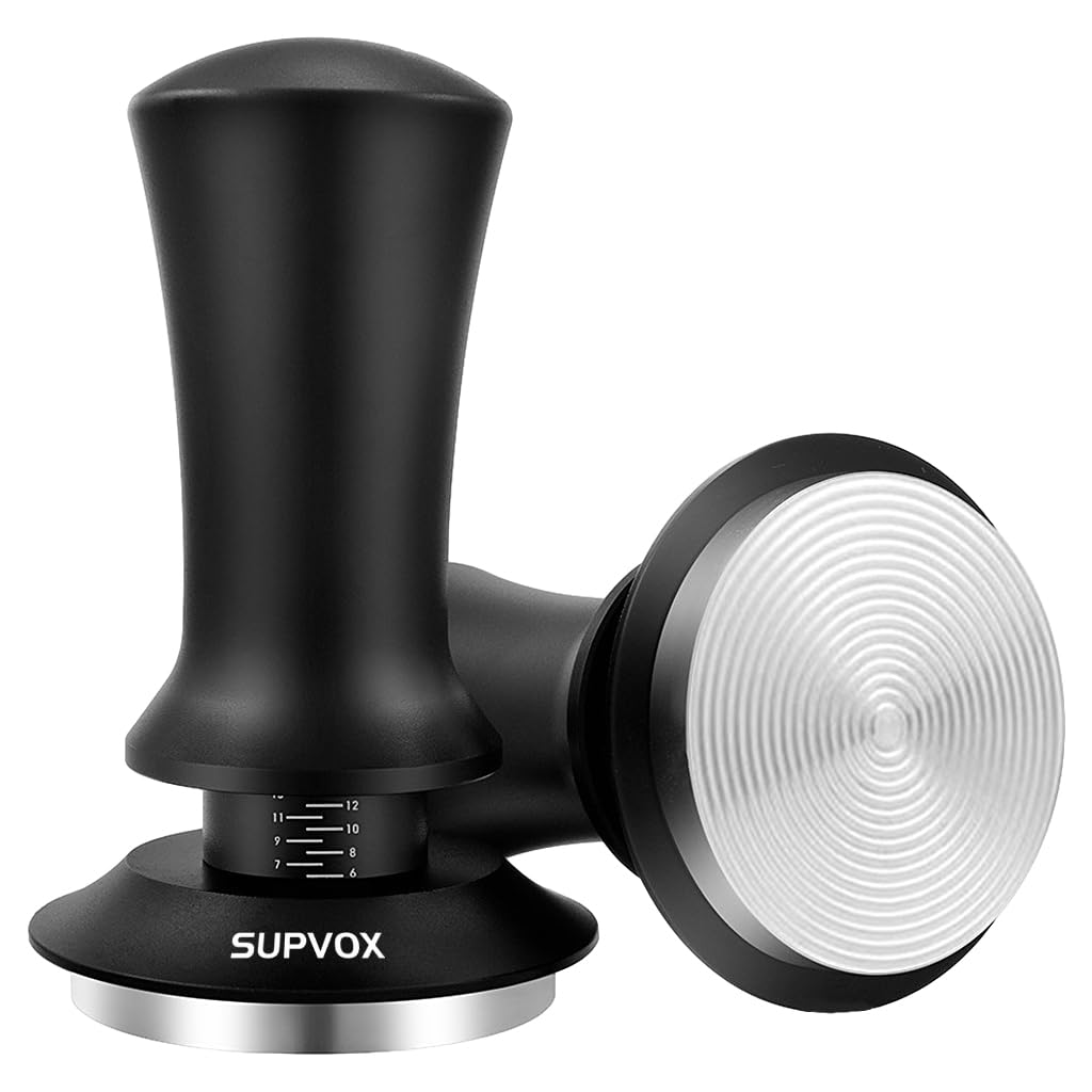 HASTHIP® Prensa de Café 51mm con Resorte Calibrado, Base Plana de Acero Inoxidable, Accesorio Profesional para Espresso, Distribución Uniforme y Extracto Perfecto (Negro)
