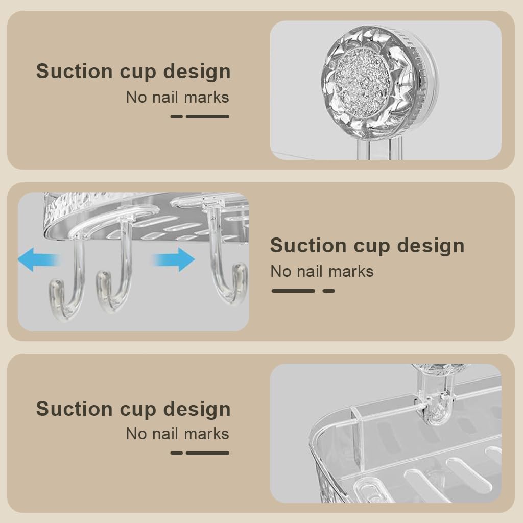 HASTHIP Bathroom Corner Shelves for Wall Storage with Strong Suction Cup and 4 Hooks | White