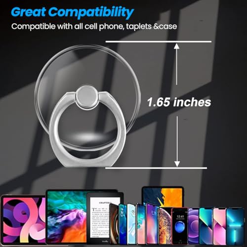 HASTHIP® Metal Phone Ring Grip, Desk Phone Support,360 ° Rotatable Folding Phone Ring Grip, Strong Adhesive Clear Round Acrylic Backing Phone Ring for Phone Case