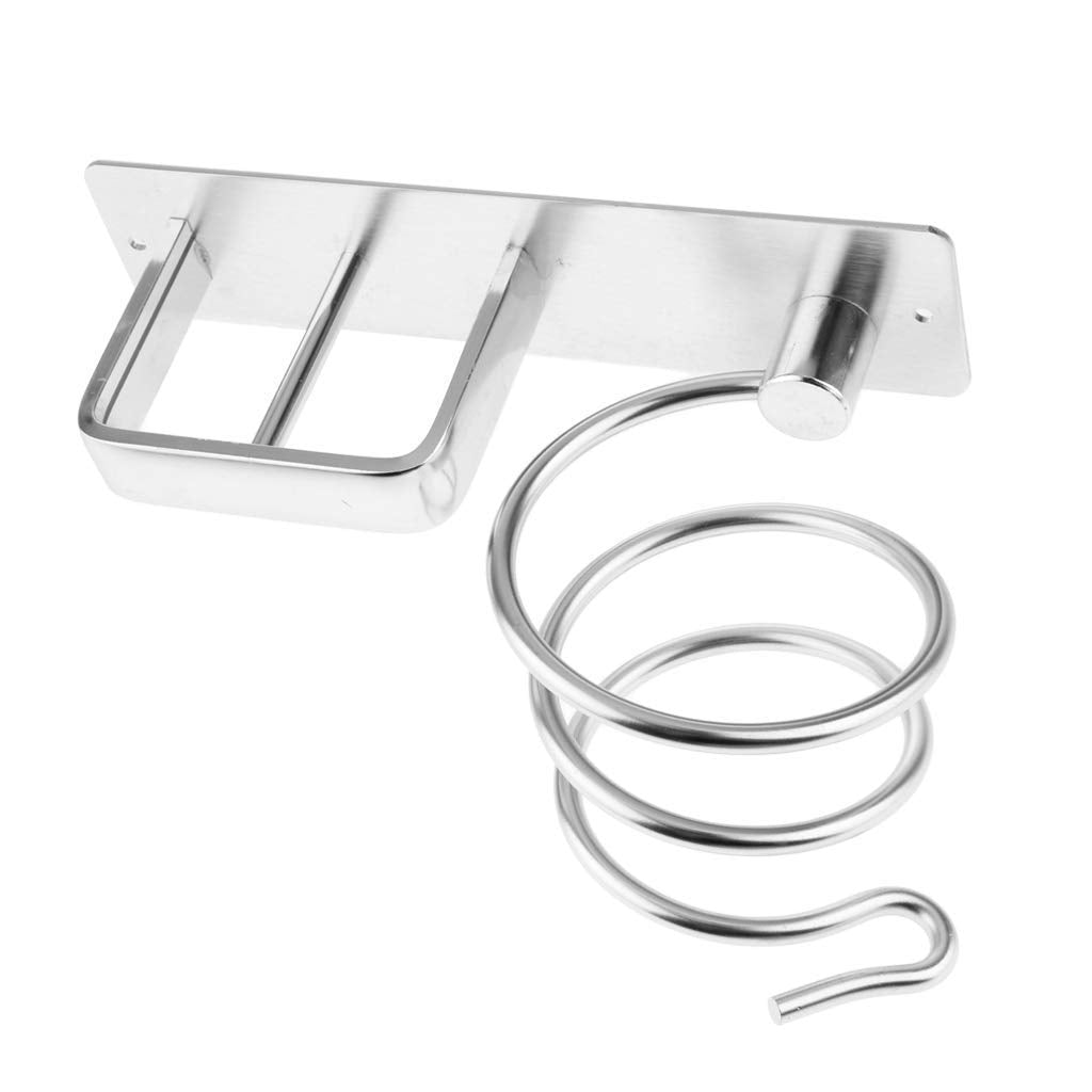 HASTHIP Hair Dryer Holder for Wall Mounting with Dual Hole Rack | Space Aluminum 19.5x15 cm