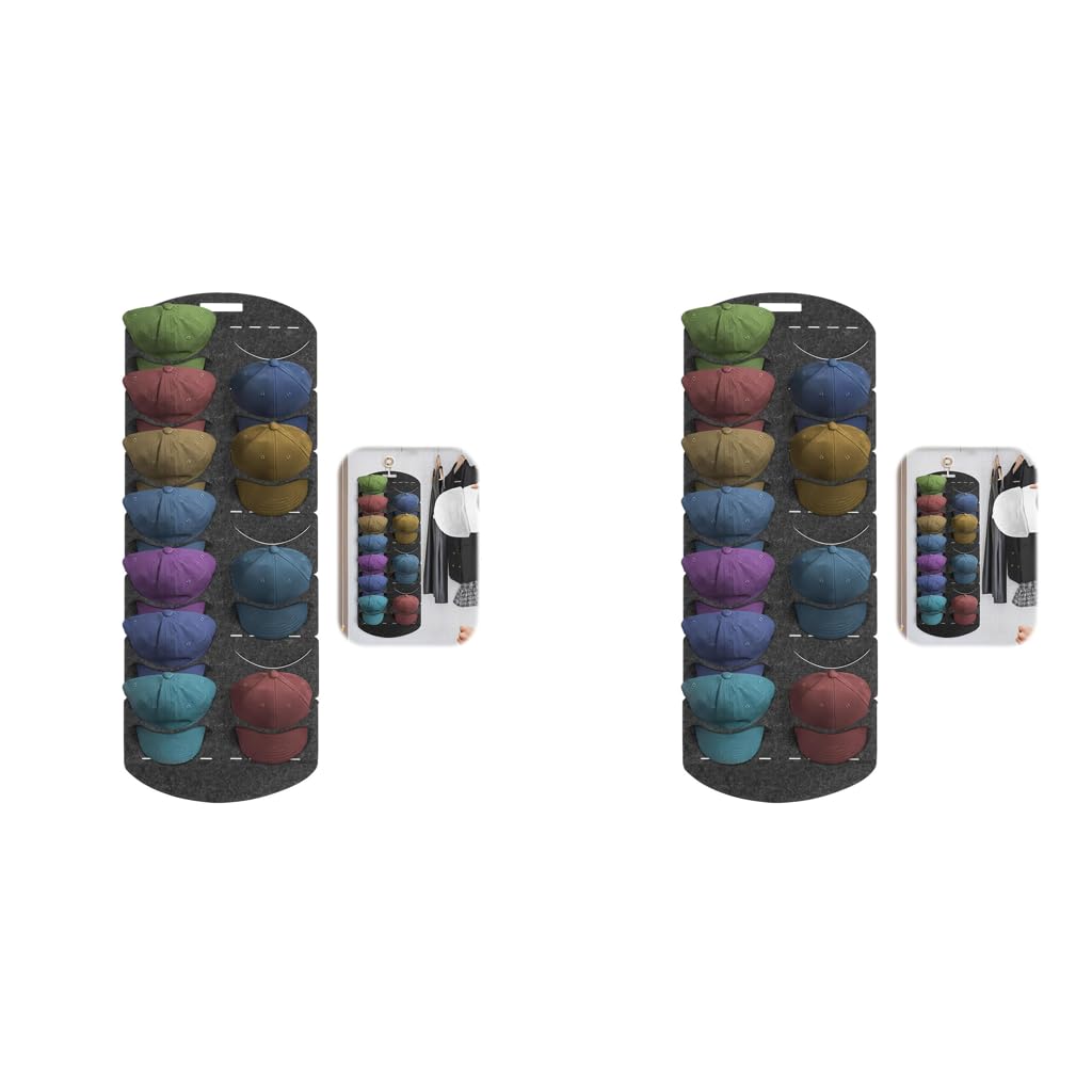 HASTHIP Hat Organizer for Baseball Caps with 14 Pockets featuring Easy Grab Design | Felt Over Door Storage for Bedroom and Closet