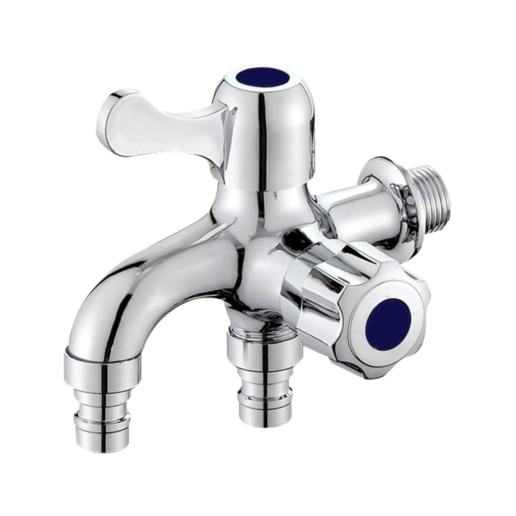 HASTHIP Washing Machine Faucet with Dual Outlets and Independent Controls for Laundry | Silver Alloy