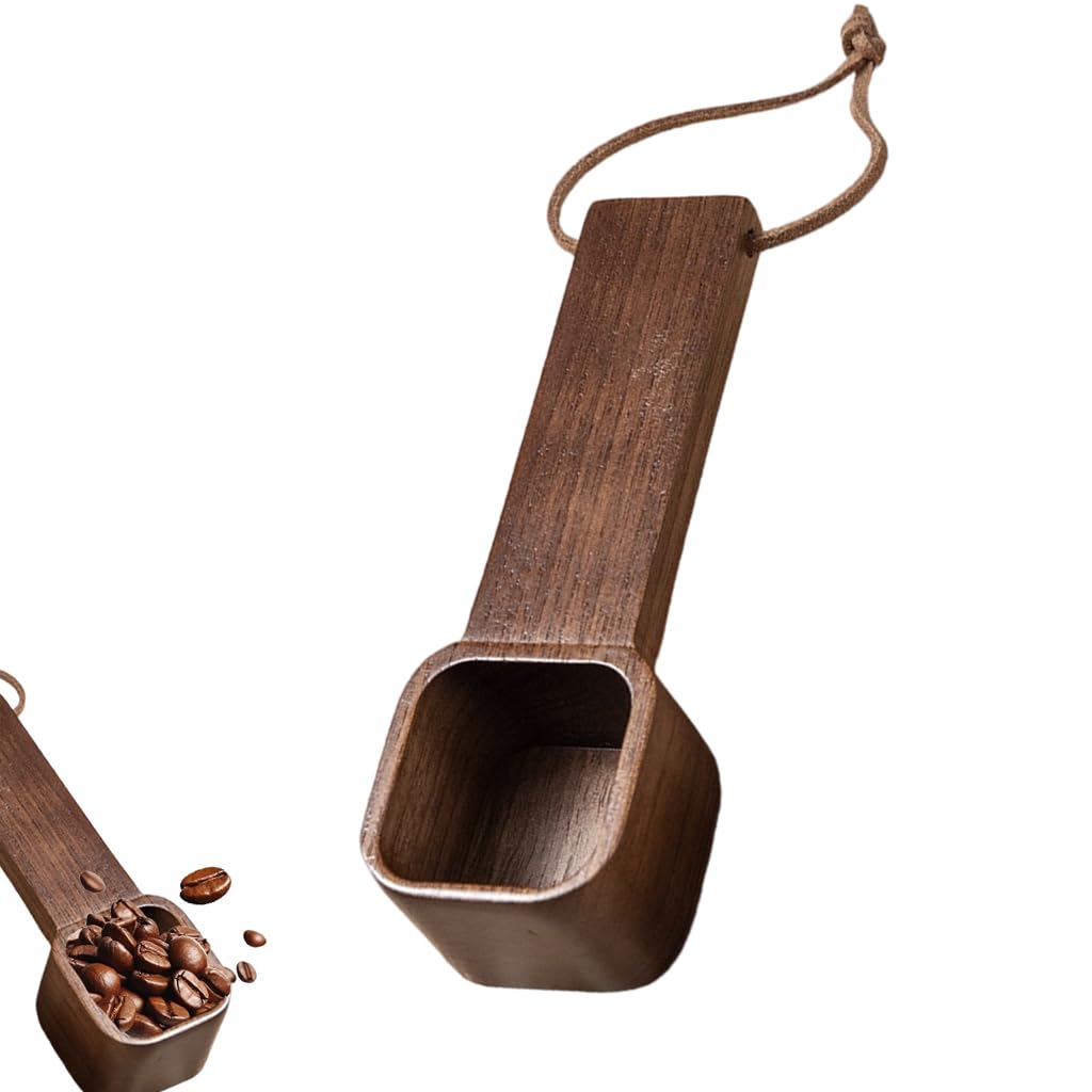 HASTHIP® Wooden Coffee Bean Spoon Measuring Cup Ground Coffee Spoon, Natural Wood Square Shape Kitchen Spoon for Condiments, Seasoning, Dry or Wet Use, 10g Capacity