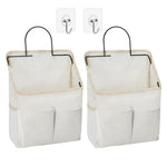 HASTHIP Wall Hanging Storage Bag for Bathroom and Bedroom with Metal Frame | 2 Pack White Cotton Organizer