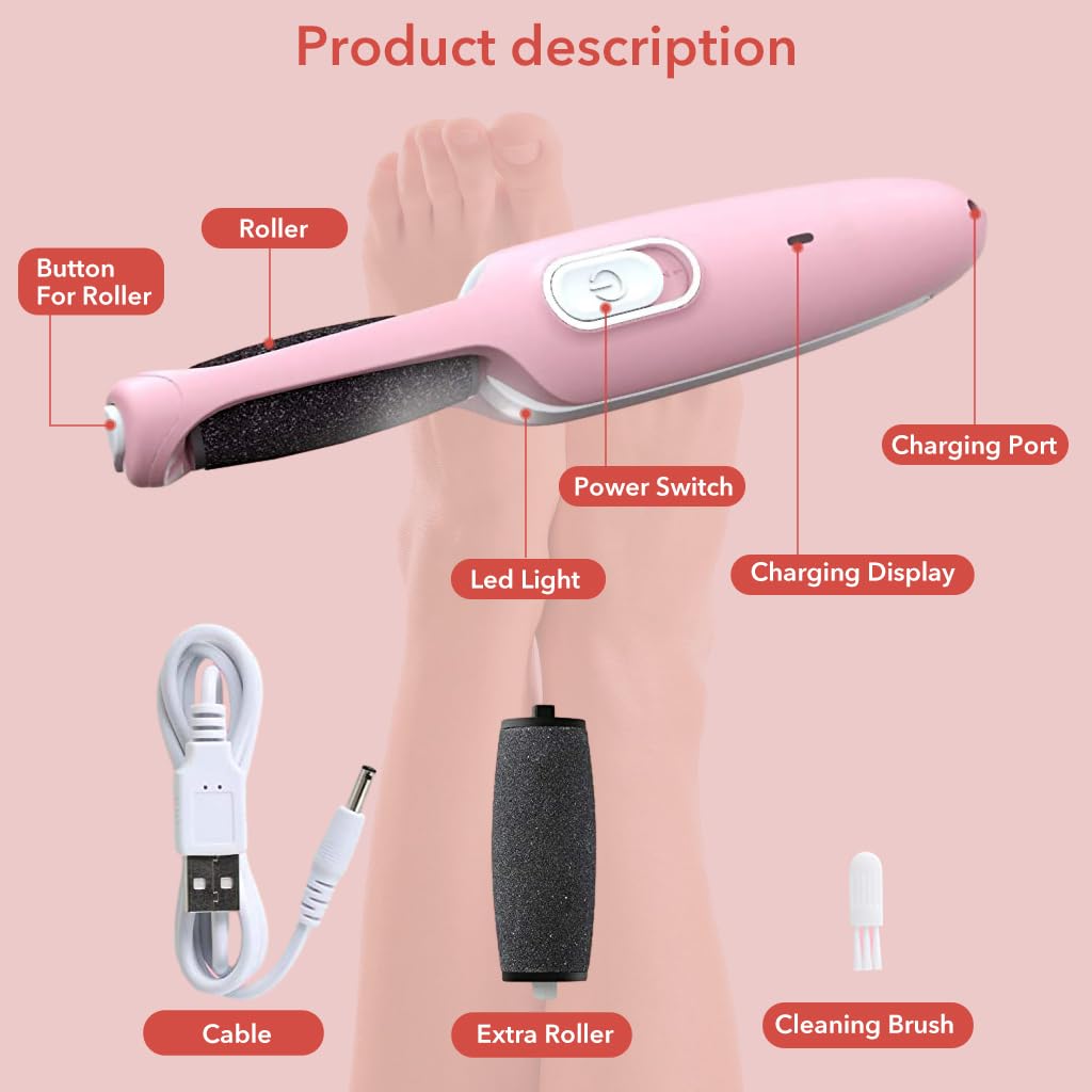 Callus Remover for Feet Electric USB Rechargeable Cordless Foot for Callus & Dead Skin Removal Ajustable Power Cordless Pedicure Device for Foot Callus & Feet Care