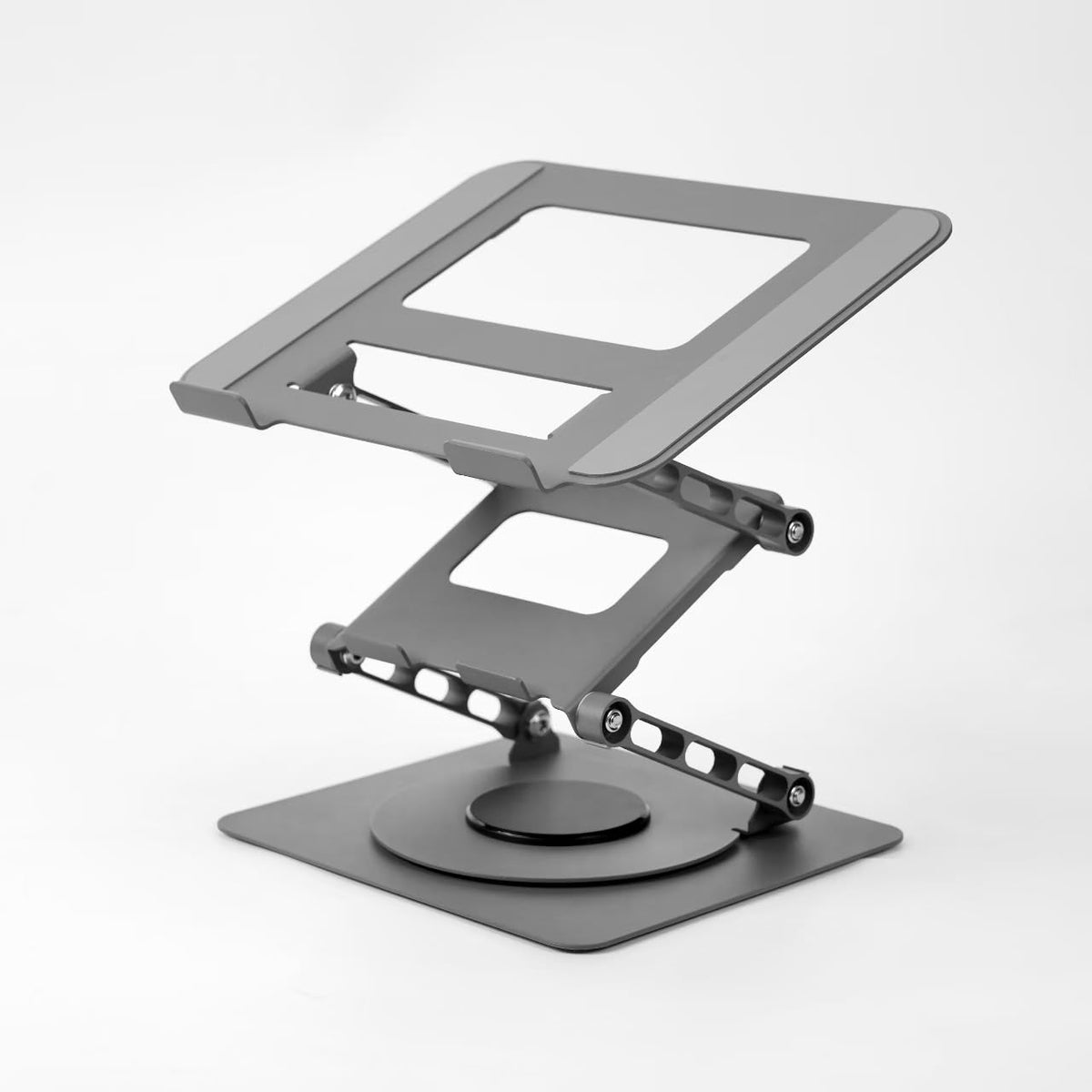 HASTHIP® Soporte para Portátil Ajustable con Base Giratoria 360°, Elevador Ergonómico de 3 Niveles Plegable de Aluminio para Escritorio, Compatible con MacBook, Notebook y PC - Plateado