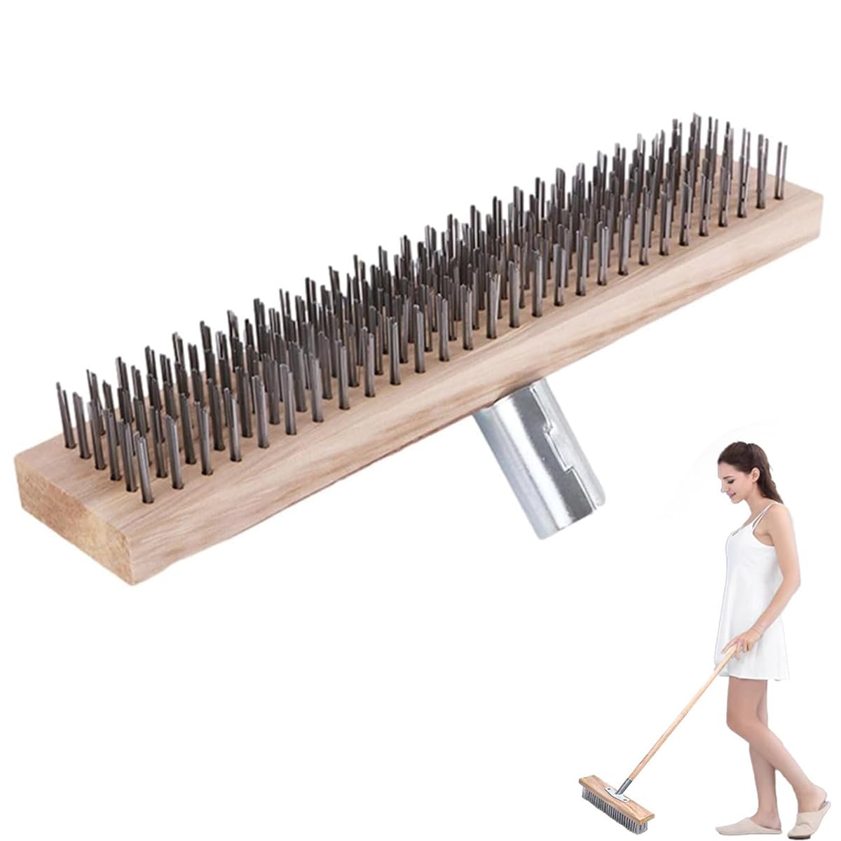 HASTHIP® Cepillo de Fregado con Cerdas de Acero Inoxidable 11.8 Pulgadas,Cabezal Cepillo Alambre Metálico para Limpieza Concreto,Terraza Garaje Piscina y Patio (Sin Mango)