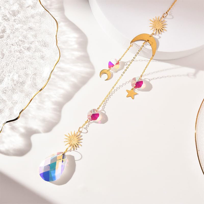 HASTHIP Crystal Sun Catcher Set for Home Decor with 4 Hanging Charms | Reflective Ornaments for Windows and Rooms