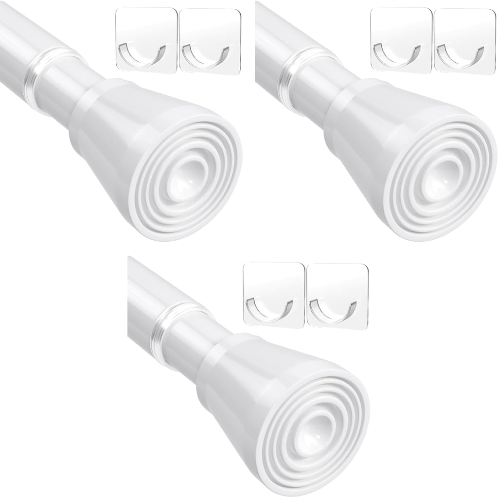 HASTHIP Retractable Curtain Rod for Windows and Doors with 2 Wall Hooks White 32.6–59 in | No Drilling Expandable Spring Design