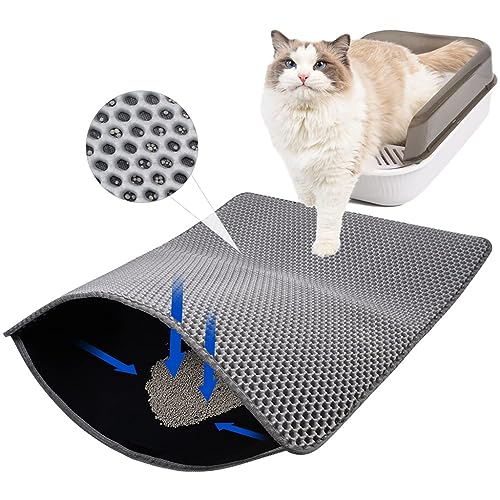 HASTHIP® Cat Litter Mat, 15.7*23.6 inches/40*60cm Litter Mat Double Layer Open Edge Design, Waterproof EVA Material, Durable and Washable, Cats Litter Box, Cat Litter Tray (Grey)