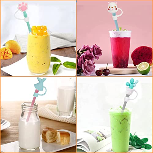 HASTHIP® 12PCS Silicone Straw Tips Cap Lids Anti-dust Caps Toppers for Reusable Drinking Straw Cute Dust-Proof Plug for 6-8 mm