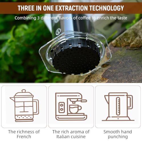 HASTHIP® Press Coffee Maker 4 Stage Brewing Easy Press Coffee Brewing Pot Heat Resistant Food Grade PP Manual Press Detachable Design Portable Coffee Maker for Travel, Camping, Grey