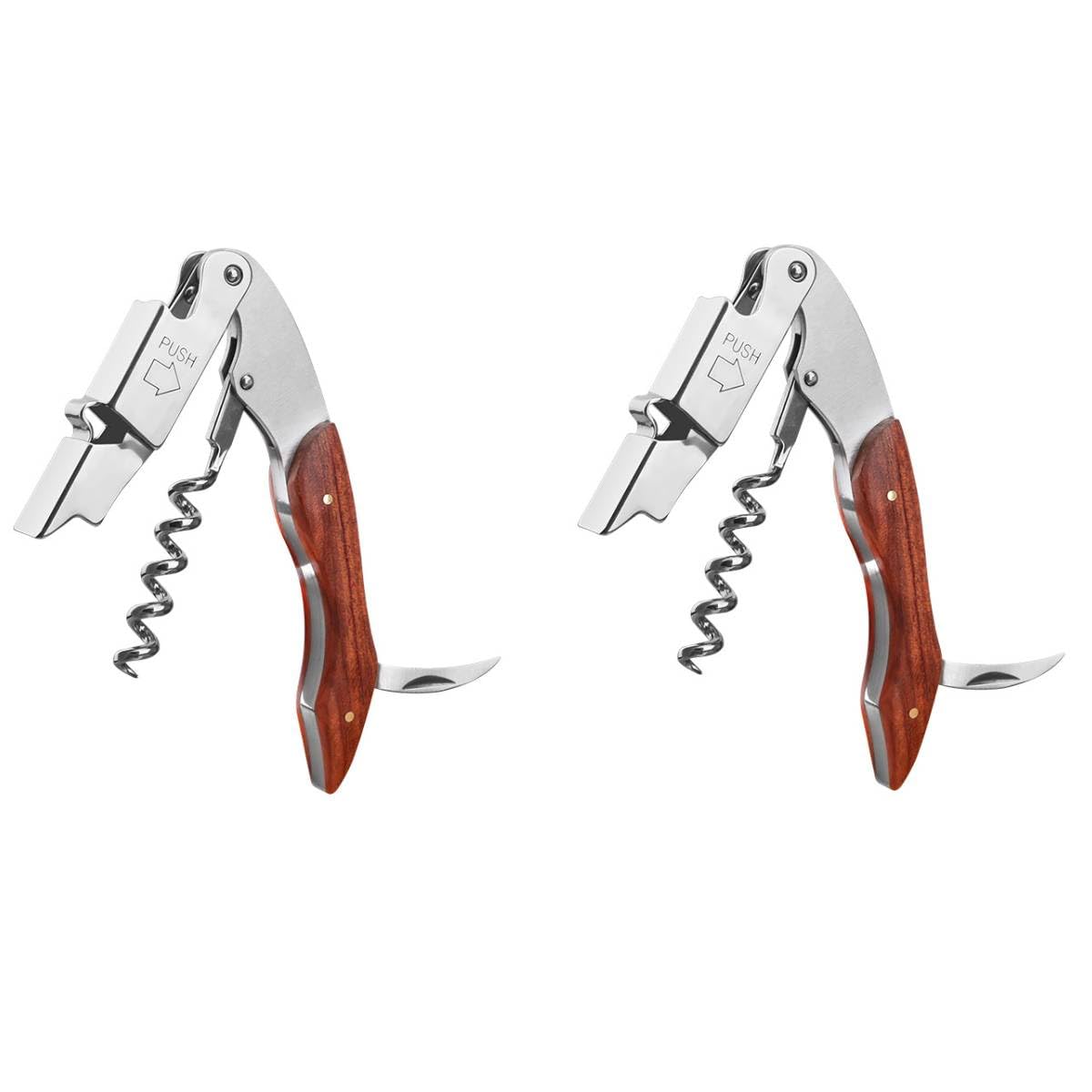 HASTHIP Waiters Corkscrew for Home and Bar with 3‑in‑1 Foil Cutter and Rosewood Handle | 2PCS 4.7 in Stainless Steel Opener