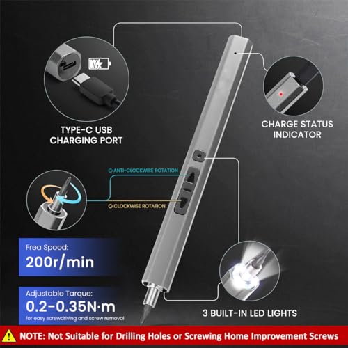 HASTHIP® Electric Screwdriver, Precision Screwdriver Set, 37 in 1 Precision Mini Electric Screwdriver with 30 Bits & Tools Cordless Screwdriver Set with LED USB Power Screwdriver Electric Screwdriver