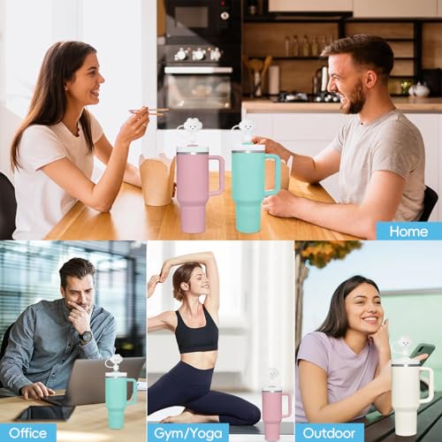 HASTHIP® 12PCS Straws for Stanley Cup with 2 Silicone Smile Cloud Straw Caps and 1 Cleaning Brush 12.2 Inches Reusable PE Replacements for 40oz Tumbler