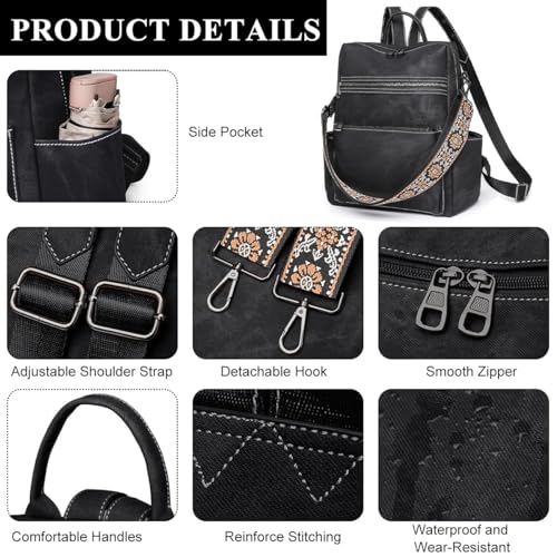 HASTHIP® [Brand Name] Women's Fashion PU Leather Backpack, Convertible Tote Shoulder Bag, Multi-Layer Casual Daypack, Travel Purse with Small Utility Handbag