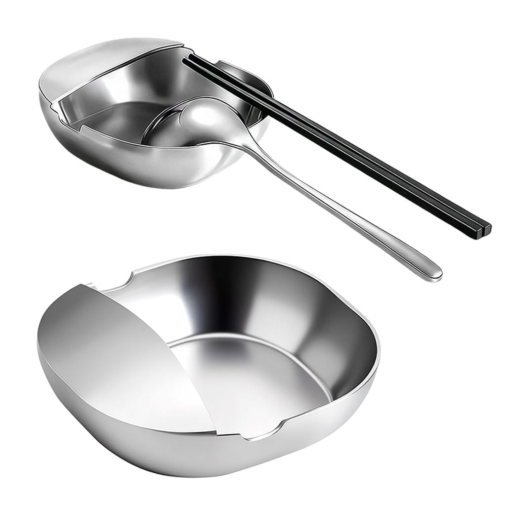 HASTHIP® Stainless Steel Spoon Rest, Heavy Duty Metal Utensil Holder for Kitchen Counter and Stove, Self Standing Ladle & Spatula Rack, Durable Cooking Tool Organizer - Silver