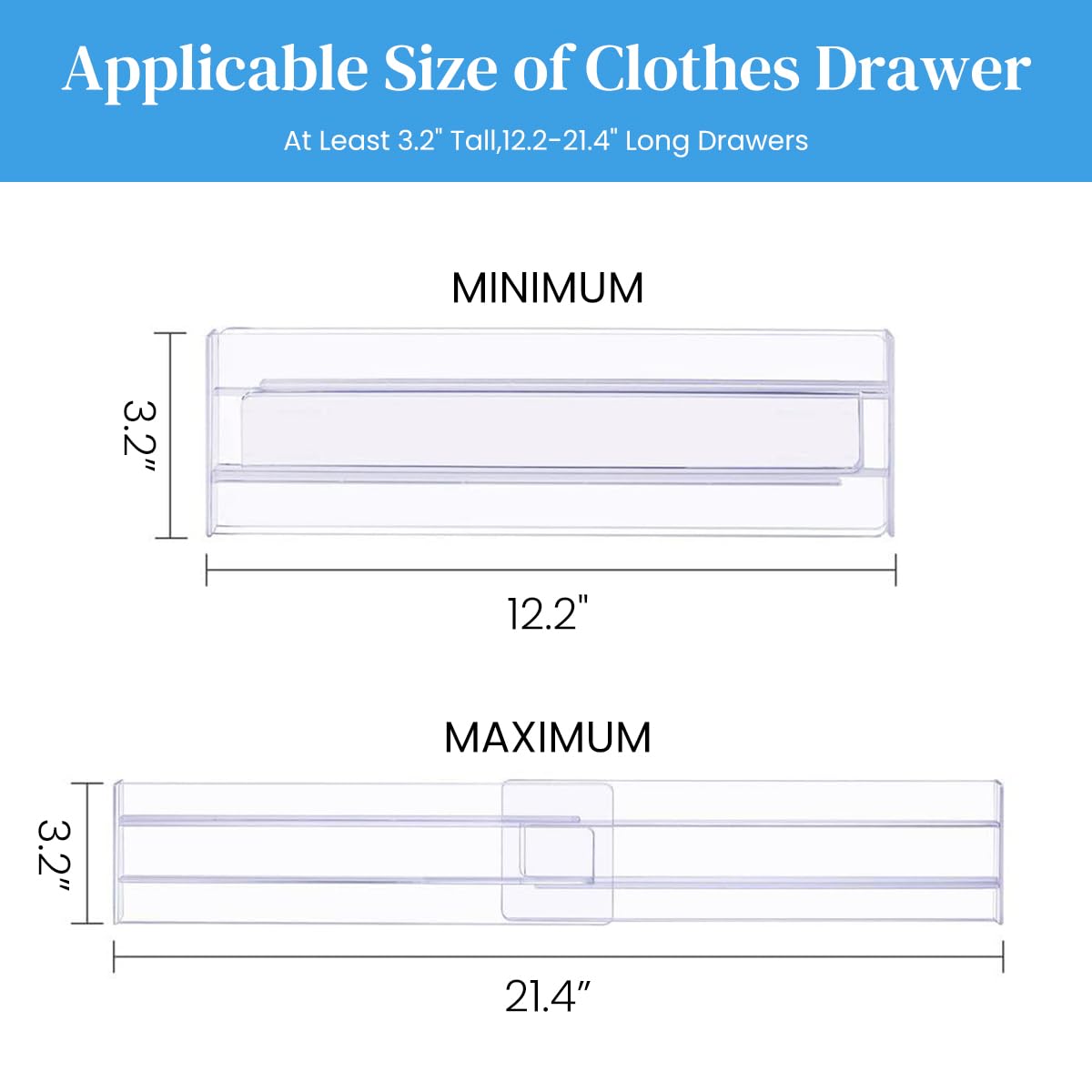 HASTHIP® 2Pcs Drawer Dividers Drawer Organizer Divider Adhesive Drawer Dividers 11''-20.5" Drawer Dividers Transparent Plastic Adhesive Drawer Dividers for Kitchen, Office, Wardrobe