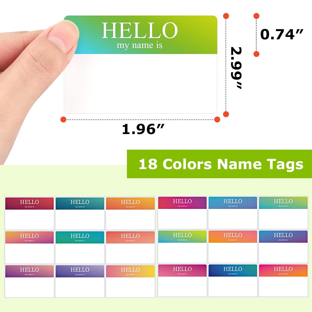HASTHIP® 180 Pcs Rainbow Name Label Stickers, 3''x2'' Peel and Stick Hello My Name is Tags, Durable Paper, Smudge-Free Writing, for Parties, School, Office, Corporate Events