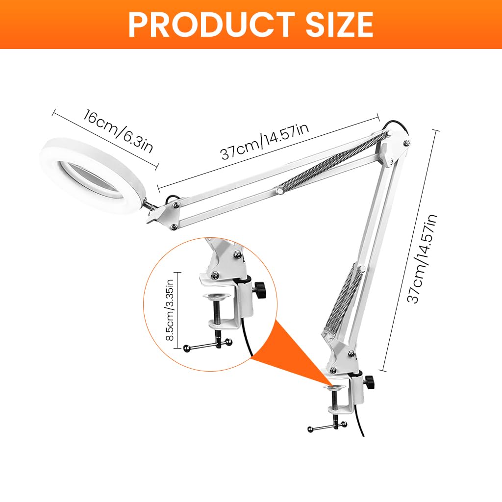 HASTHIP Desk Magnifying Glass for Crafting and Sewing featuring 5X Lens with Flexible Metal Arm