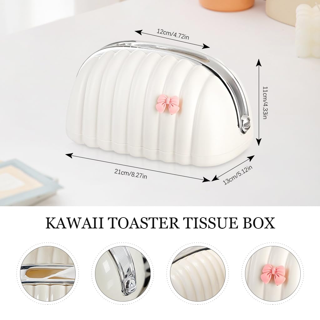 HASTHIP® Tissue Paper Holder Kawaii Toaster Tissue Paper Box with Pink Bow Ornament Desk Tissue Paper Box with Inner Spring Tray Household Tissue Paper Holder, 21cmx13cmx11cm