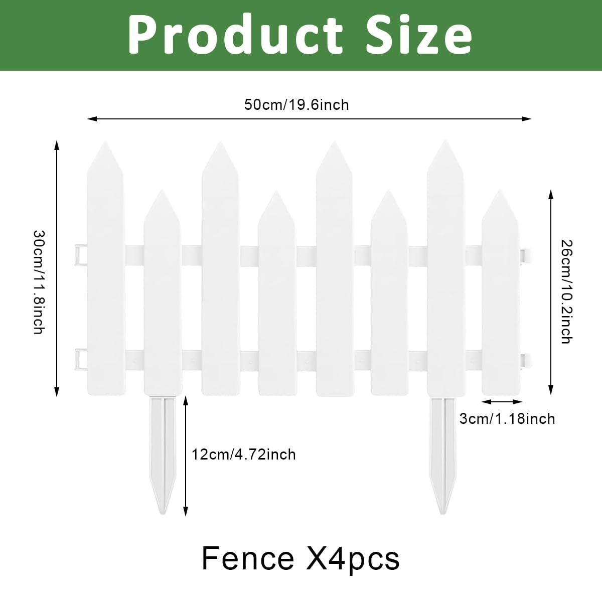 HASTHIP Outdoor Garden Fence Border for Pathways and Lawns with Pointy Stake PVC Panels 50x30cm 8 Pcs
